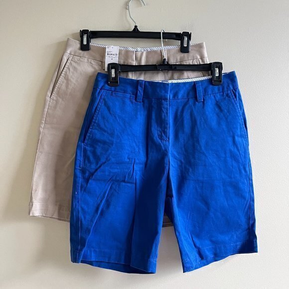 NEW Bundle of 2x Lands End Chino Shorts Khaki Blue Womens Size 4 Pockets - Picture 1 of 10
